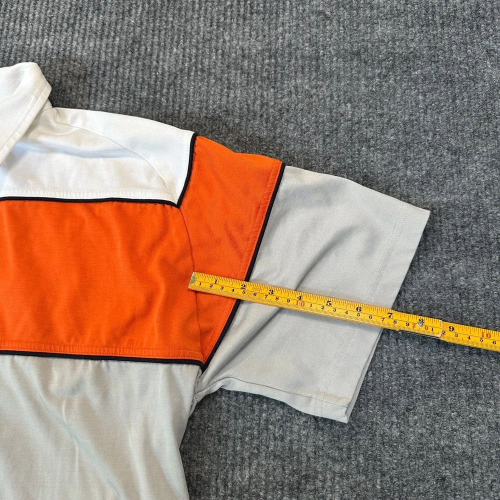 No Fear Mens Colorblock Polo Shirt Medium Grey Orange White Y2K Skater Style